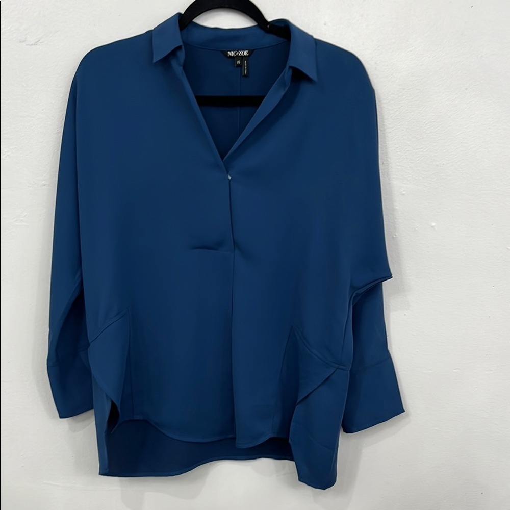 NIC+ZOE Blue Relaxed Notched Collar Blouse